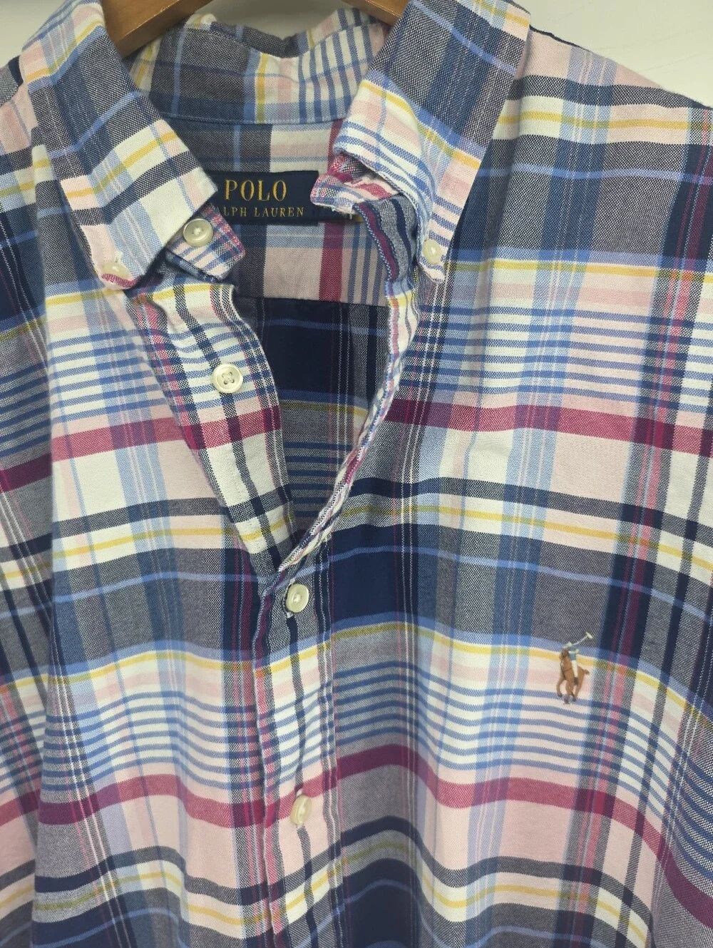 Polo Ralph Lauren Shirt Mens 1XB Blue Gingham Plaid Button Down Long Sleeve